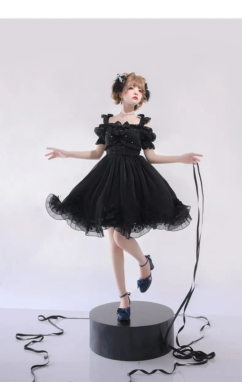 Coalfell Original Solid Color "Swan's Death" Lolita JSK Dress Women FS Full Set Lolita Vestido Fairy Dress Birthday Party Dress