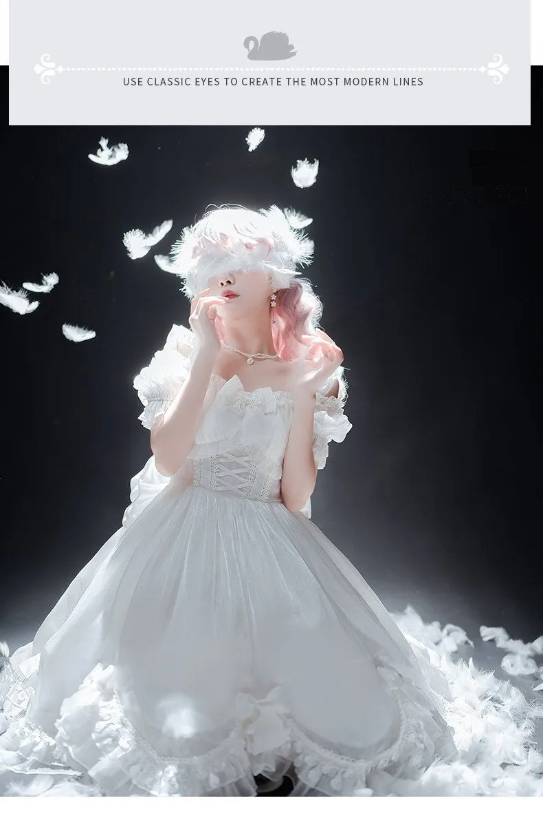 Coalfell Original Solid Color "Swan's Death" Lolita JSK Dress Women FS Full Set Lolita Vestido Fairy Dress Birthday Party Dress