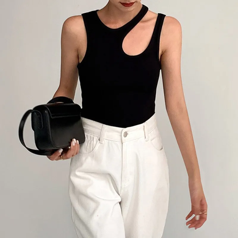 Casual y2k White Cut Out Women's T Shirt Sleeveless Slim T Shirts Female Clothing 2024 Summer Fashion crop top women camisetas