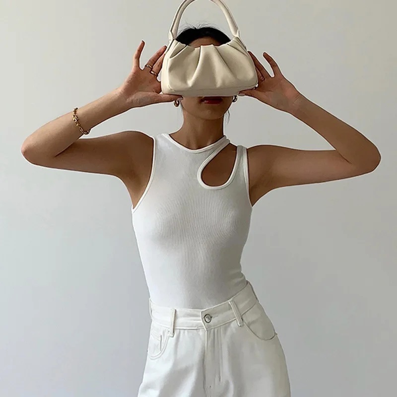 Casual y2k White Cut Out Women's T Shirt Sleeveless Slim T Shirts Female Clothing 2024 Summer Fashion crop top women camisetas