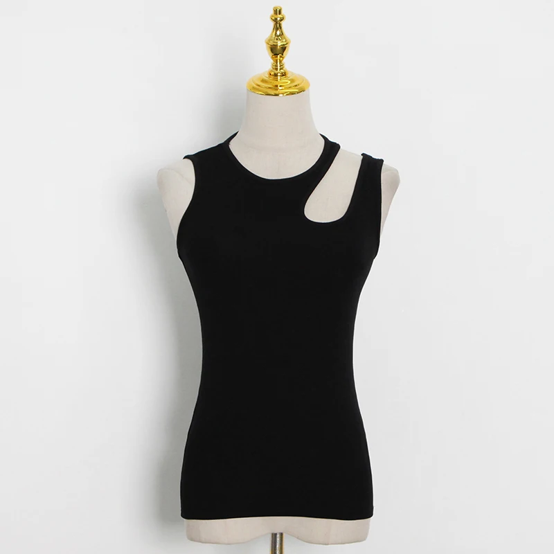 Casual y2k White Cut Out Women's T Shirt Sleeveless Slim T Shirts Female Clothing 2024 Summer Fashion crop top women camisetas
