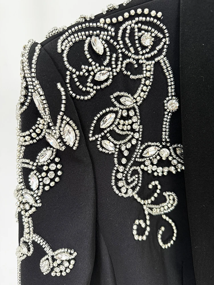 HIGH STREET Newest Fashion 2026 Women's Diamonds Rhinestone Beaded Blazer Mermaid Long Skirt