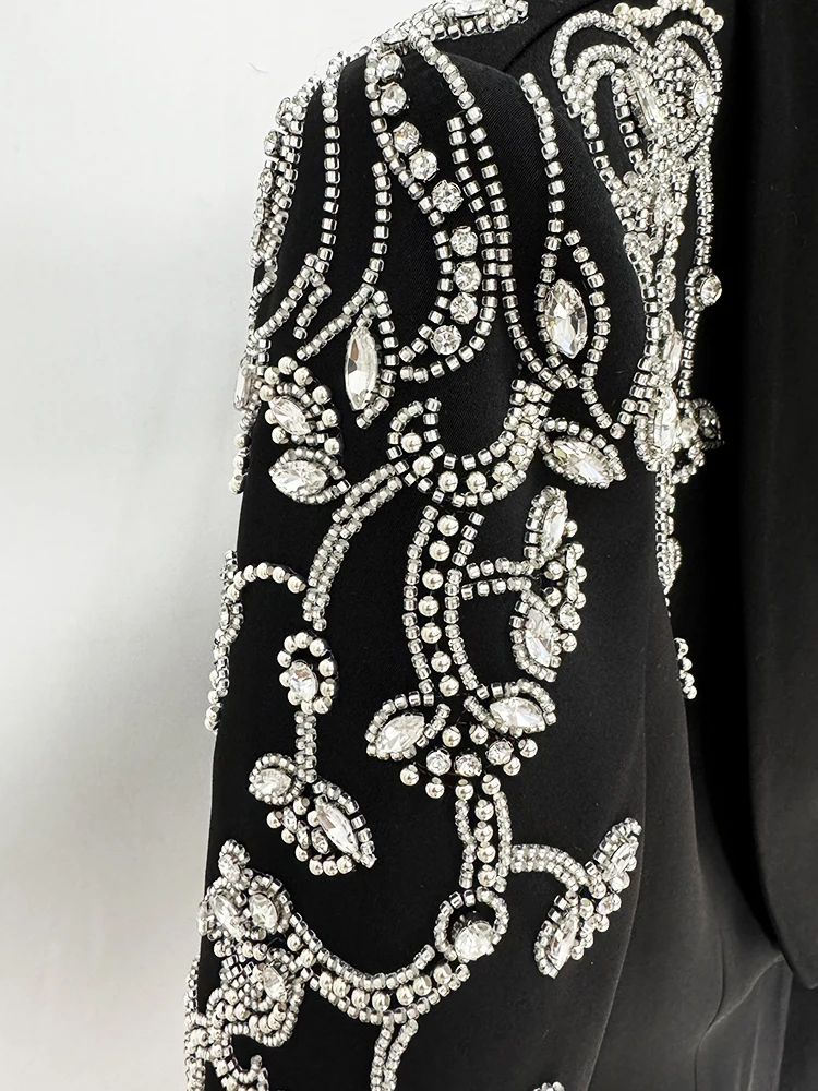 HIGH STREET Newest Fashion 2026 Women's Diamonds Rhinestone Beaded Blazer Mermaid Long Skirt