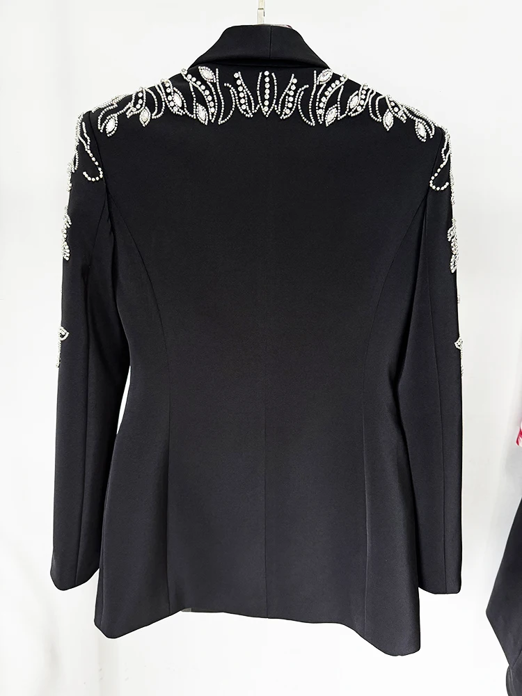 HIGH STREET Newest Fashion 2026 Women's Diamonds Rhinestone Beaded Blazer Mermaid Long Skirt