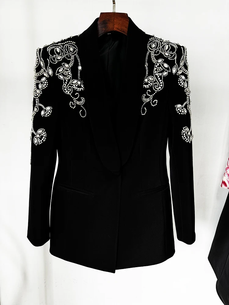 HIGH STREET Newest Fashion 2026 Women's Diamonds Rhinestone Beaded Blazer Mermaid Long Skirt