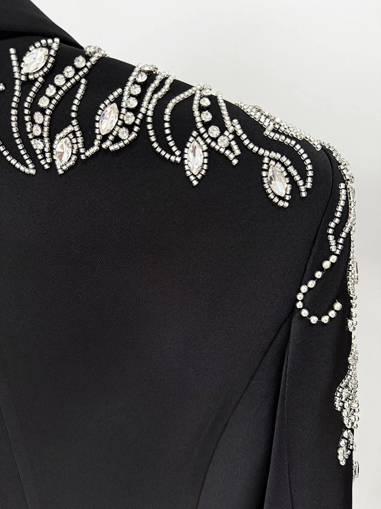 HIGH STREET Newest Fashion 2026 Women's Diamonds Rhinestone Beaded Blazer Mermaid Long Skirt