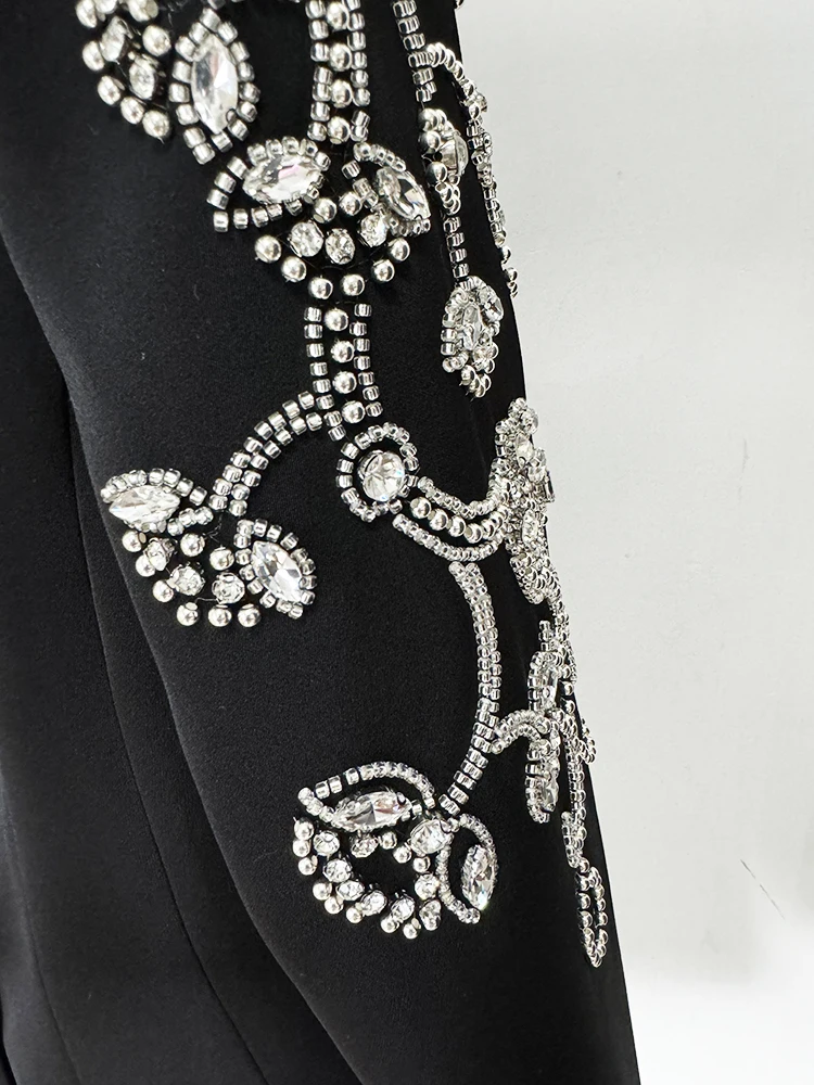 HIGH STREET Newest Fashion 2026 Women's Diamonds Rhinestone Beaded Blazer Mermaid Long Skirt