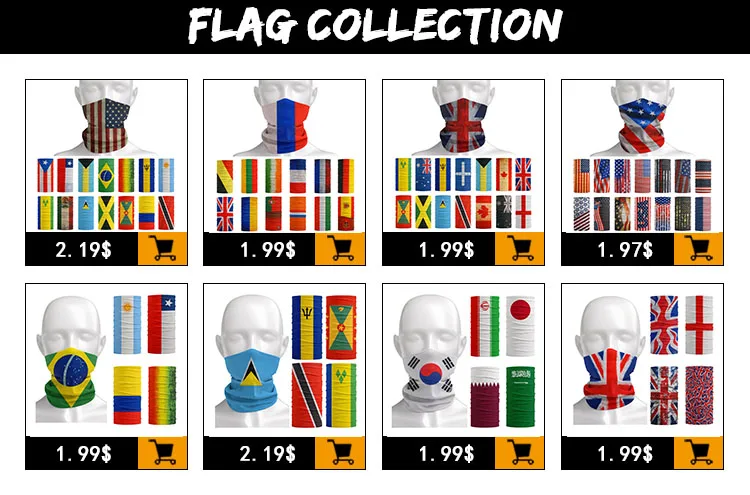 World Football Fans National Flag Bandana Spain Netherlands France Korea Chile Neck Gaiter Seamless Face Mask Men Headwear Scarf