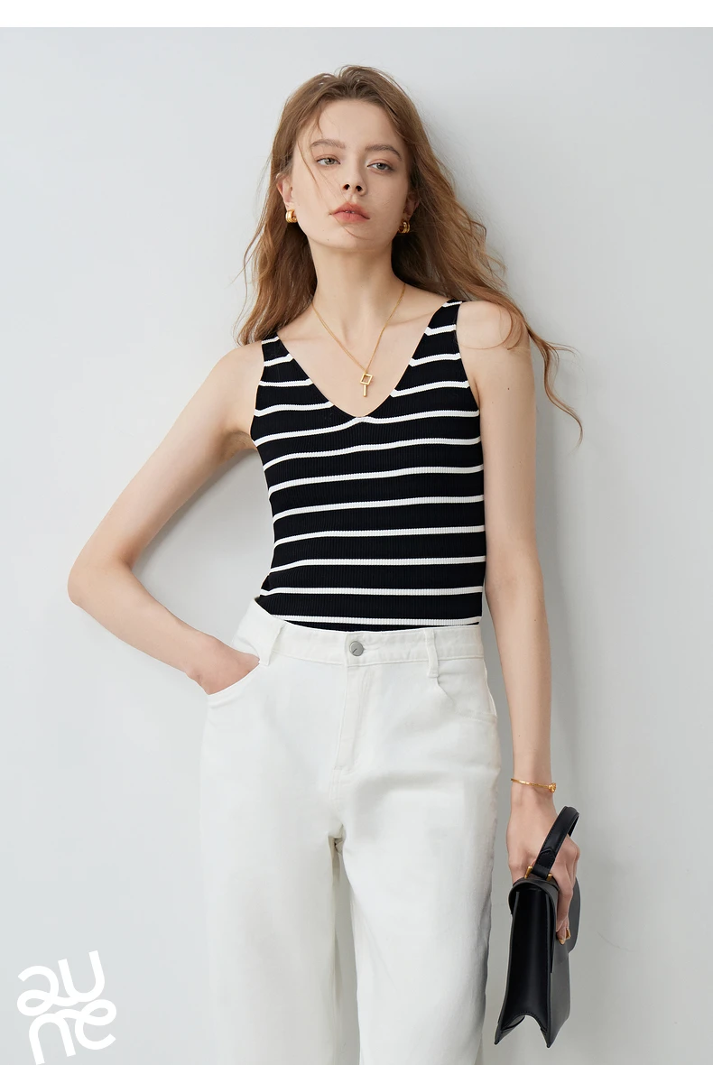 TOYOUTH Suspended Vest For Women's 2024 Summer New Suit With V-neck Knitted Bottom