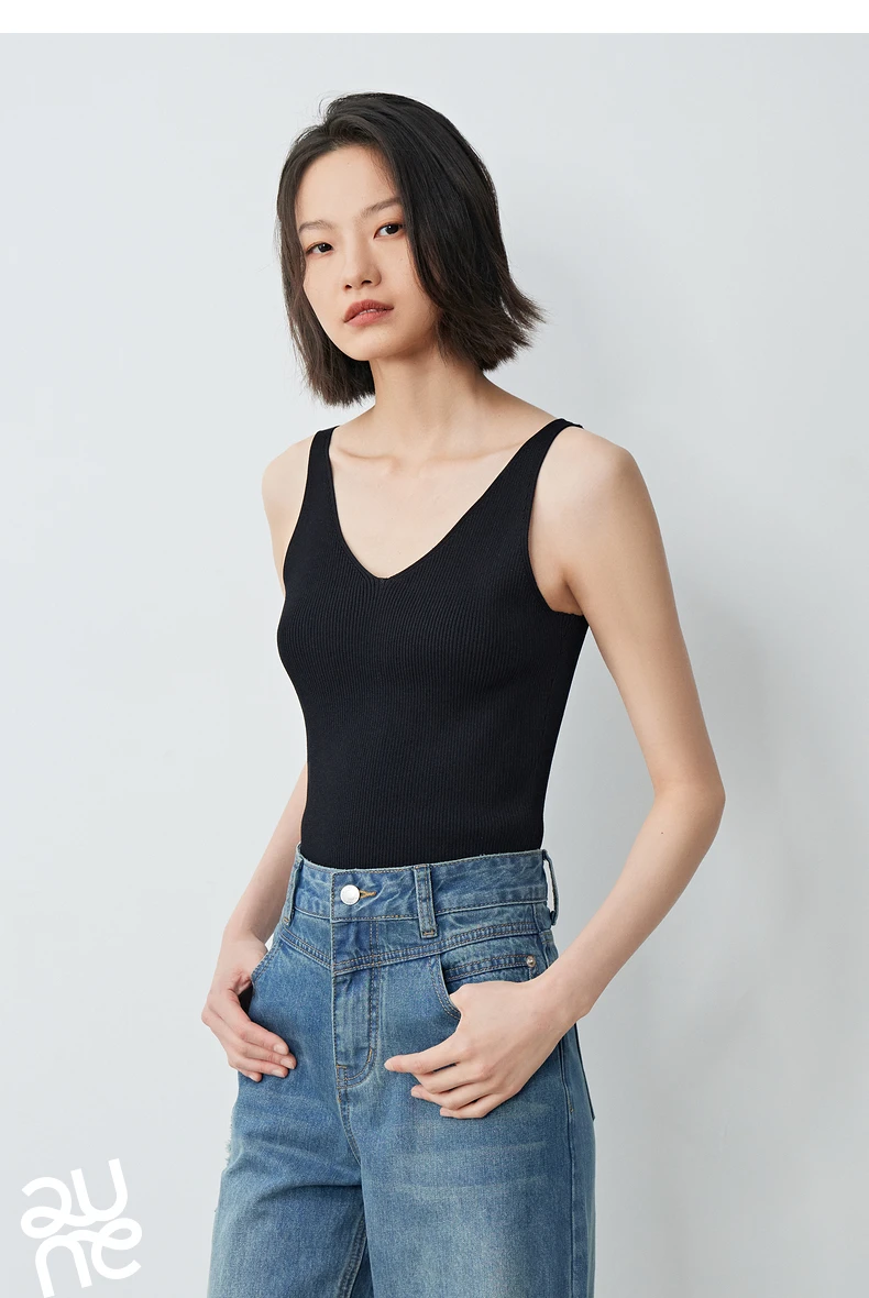 TOYOUTH Suspended Vest For Women's 2024 Summer New Suit With V-neck Knitted Bottom