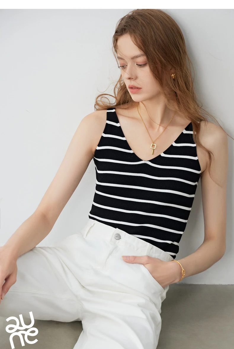 TOYOUTH Suspended Vest For Women's 2024 Summer New Suit With V-neck Knitted Bottom