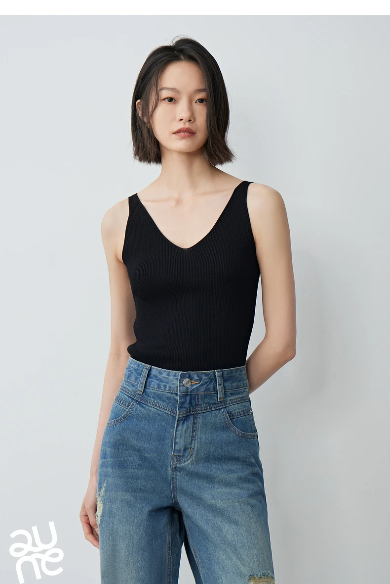 TOYOUTH Suspended Vest For Women's 2024 Summer New Suit With V-neck Knitted Bottom