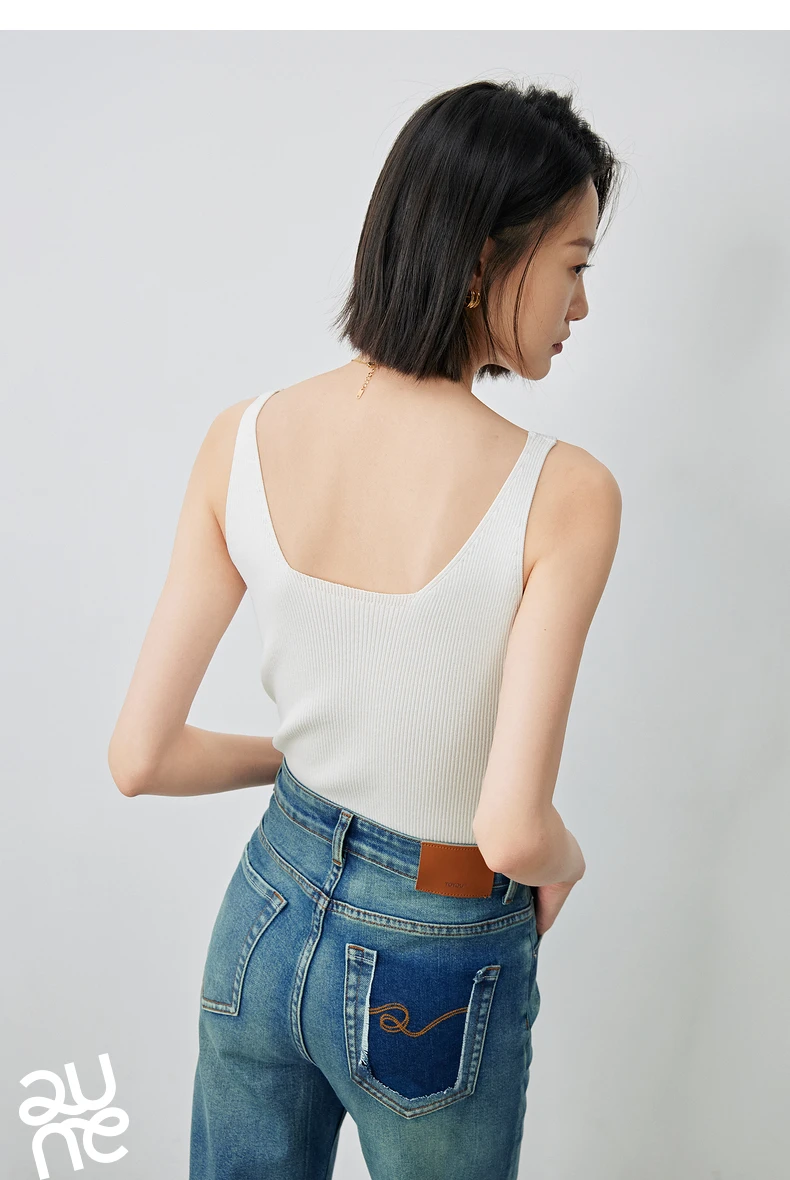 TOYOUTH Suspended Vest For Women's 2024 Summer New Suit With V-neck Knitted Bottom