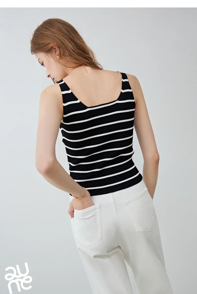 TOYOUTH Suspended Vest For Women's 2024 Summer New Suit With V-neck Knitted Bottom