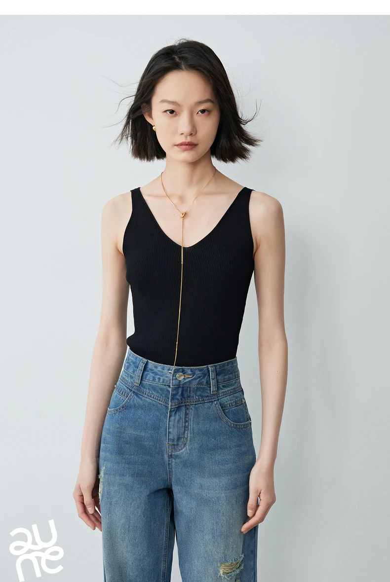 TOYOUTH Suspended Vest For Women's 2024 Summer New Suit With V-neck Knitted Bottom