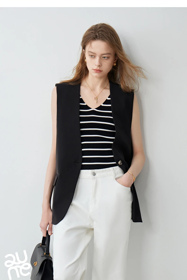 TOYOUTH Suspended Vest For Women's 2024 Summer New Suit With V-neck Knitted Bottom