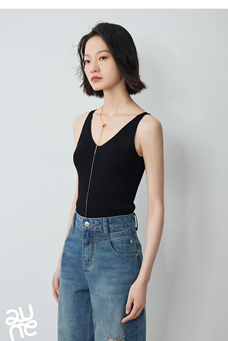 TOYOUTH Suspended Vest For Women's 2024 Summer New Suit With V-neck Knitted Bottom