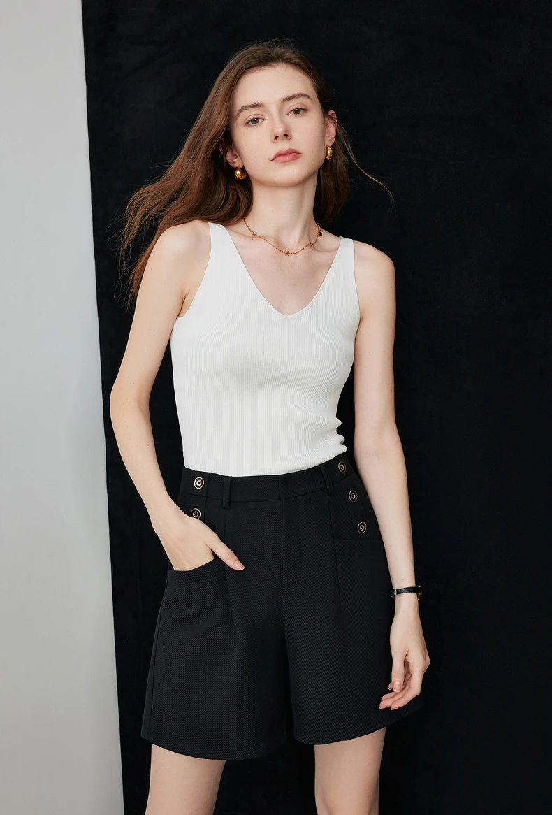 TOYOUTH Suspended Vest For Women's 2024 Summer New Suit With V-neck Knitted Bottom