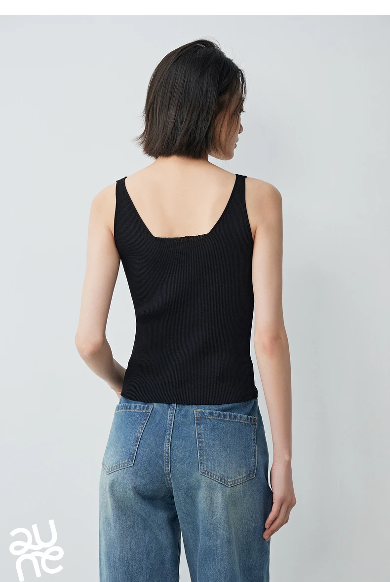 TOYOUTH Suspended Vest For Women's 2024 Summer New Suit With V-neck Knitted Bottom