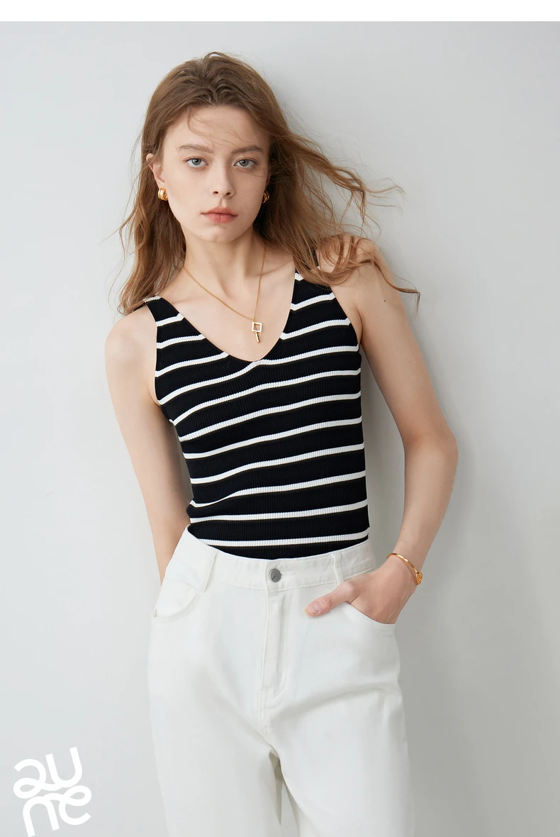 TOYOUTH Suspended Vest For Women's 2024 Summer New Suit With V-neck Knitted Bottom