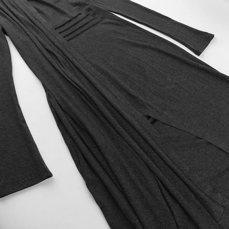 Asymmetrical Knit Long Dresses for Women Winter Fashion Kendall Outfits Gray Black Sexy Long Sleeve Slit Dress