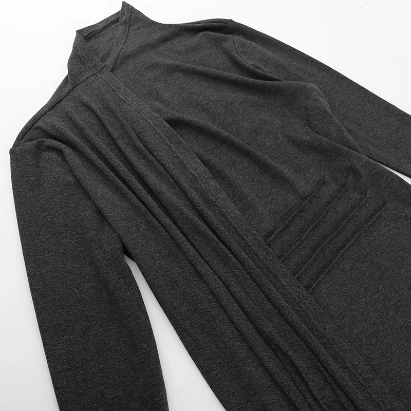 Asymmetrical Knit Long Dresses for Women Winter Fashion Kendall Outfits Gray Black Sexy Long Sleeve Slit Dress