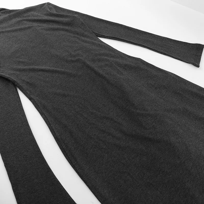Asymmetrical Knit Long Dresses for Women Winter Fashion Kendall Outfits Gray Black Sexy Long Sleeve Slit Dress