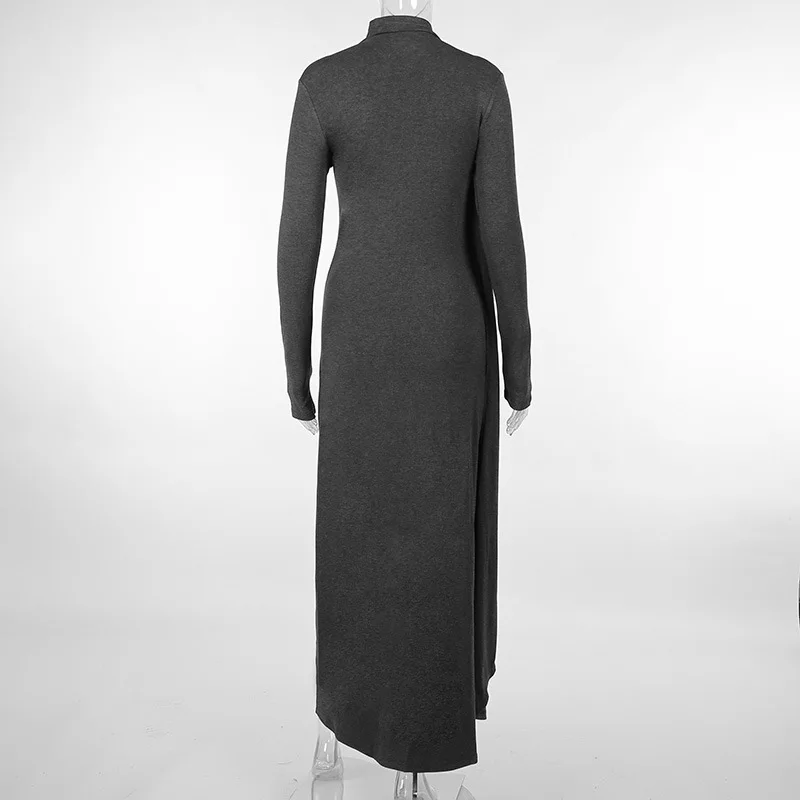 Asymmetrical Knit Long Dresses for Women Winter Fashion Kendall Outfits Gray Black Sexy Long Sleeve Slit Dress