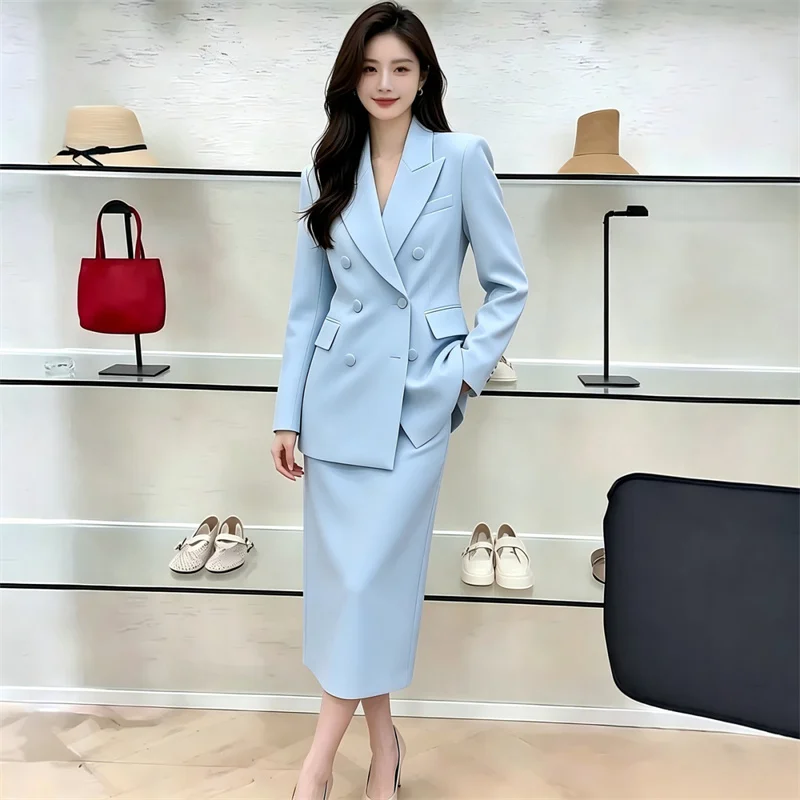 White Blazers Suits Set For Women 2026 New Spring Autumn Temperament Professional Formal Suit + Skirts 2PCS Ladies Outfits