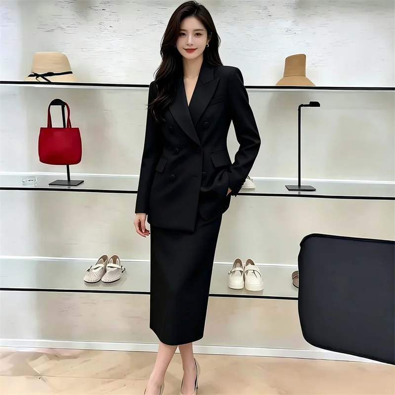 White Blazers Suits Set For Women 2026 New Spring Autumn Temperament Professional Formal Suit + Skirts 2PCS Ladies Outfits