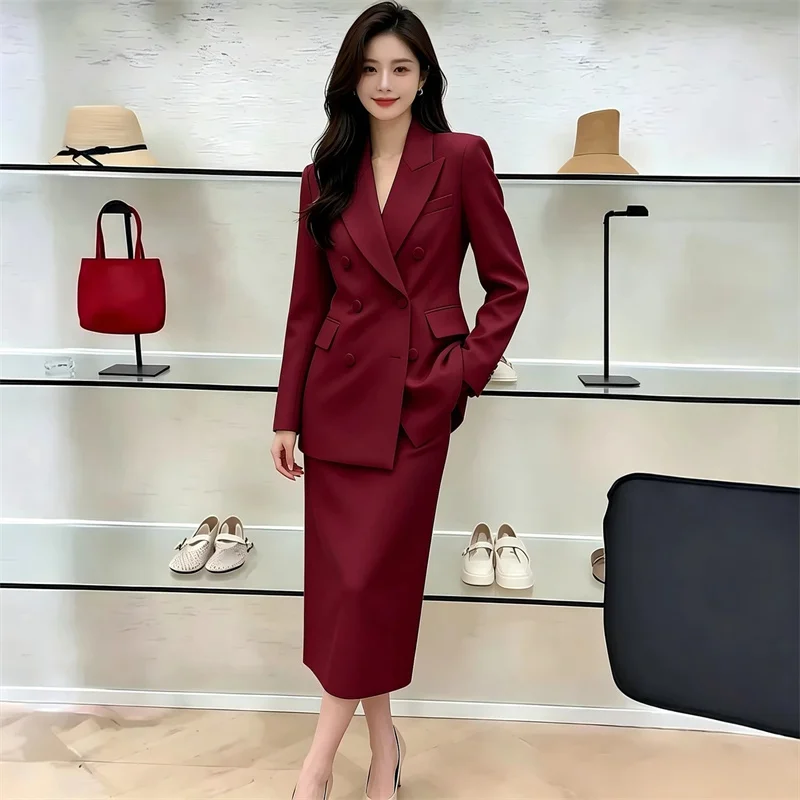 White Blazers Suits Set For Women 2026 New Spring Autumn Temperament Professional Formal Suit + Skirts 2PCS Ladies Outfits