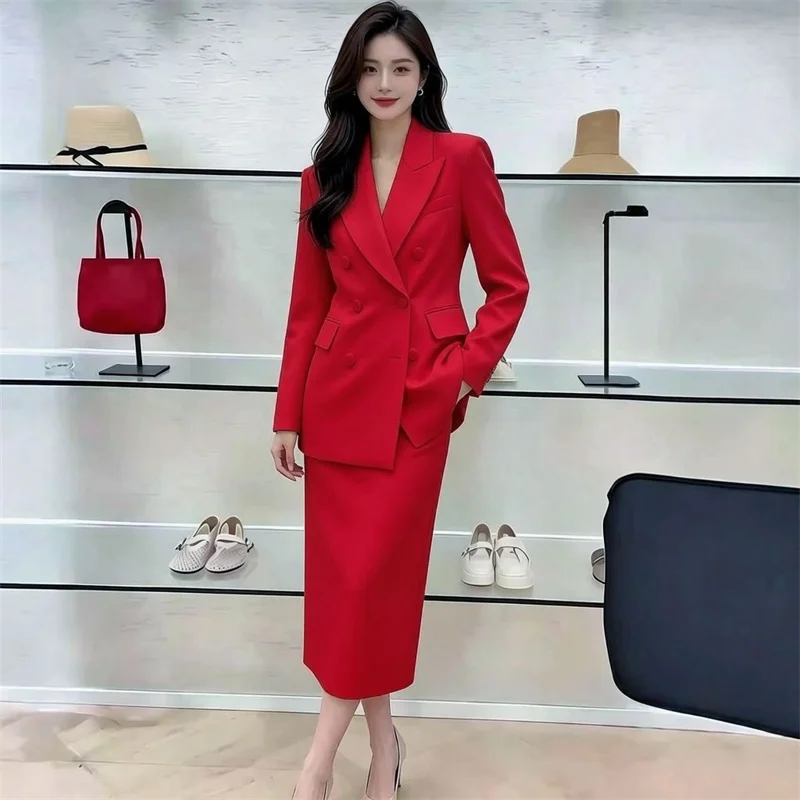 White Blazers Suits Set For Women 2026 New Spring Autumn Temperament Professional Formal Suit + Skirts 2PCS Ladies Outfits