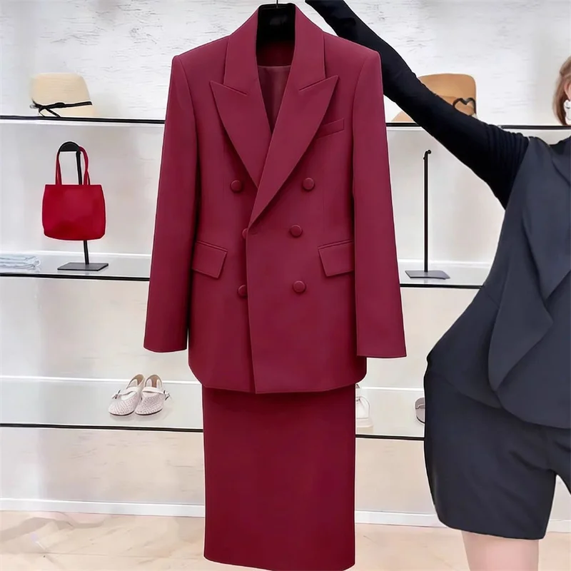 White Blazers Suits Set For Women 2026 New Spring Autumn Temperament Professional Formal Suit + Skirts 2PCS Ladies Outfits