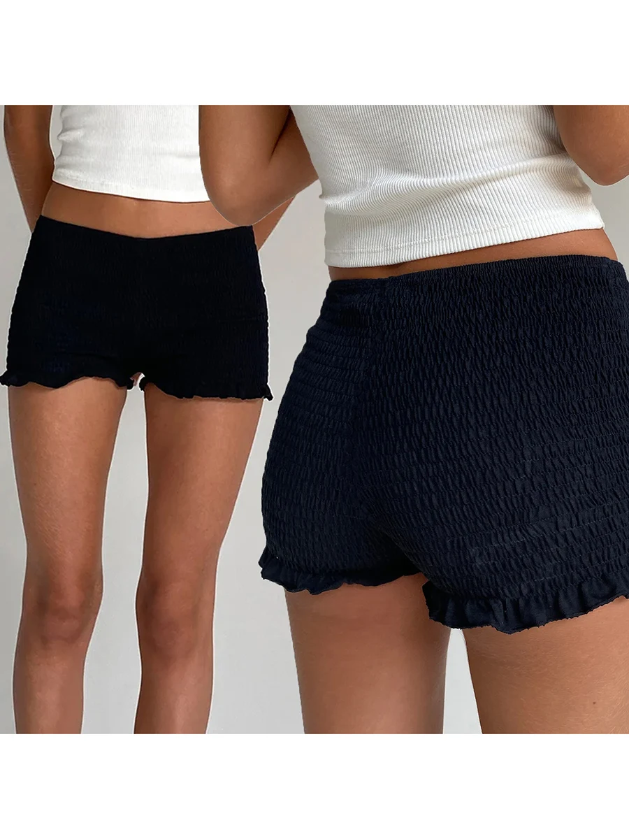 Women Frilly Ruffle Micro Bloomers Shorts Y2k Low Rise Smocked Mini Shorts Coquette Boxer Pj Shorts