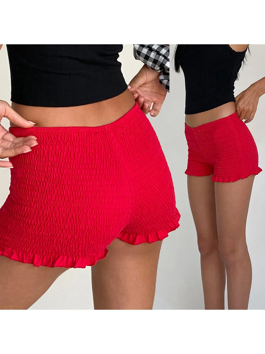 Women Frilly Ruffle Micro Bloomers Shorts Y2k Low Rise Smocked Mini Shorts Coquette Boxer Pj Shorts