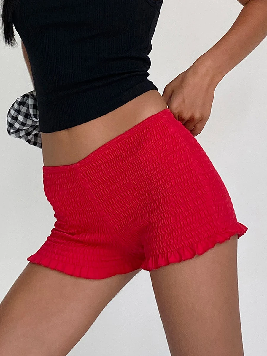 Women Frilly Ruffle Micro Bloomers Shorts Y2k Low Rise Smocked Mini Shorts Coquette Boxer Pj Shorts