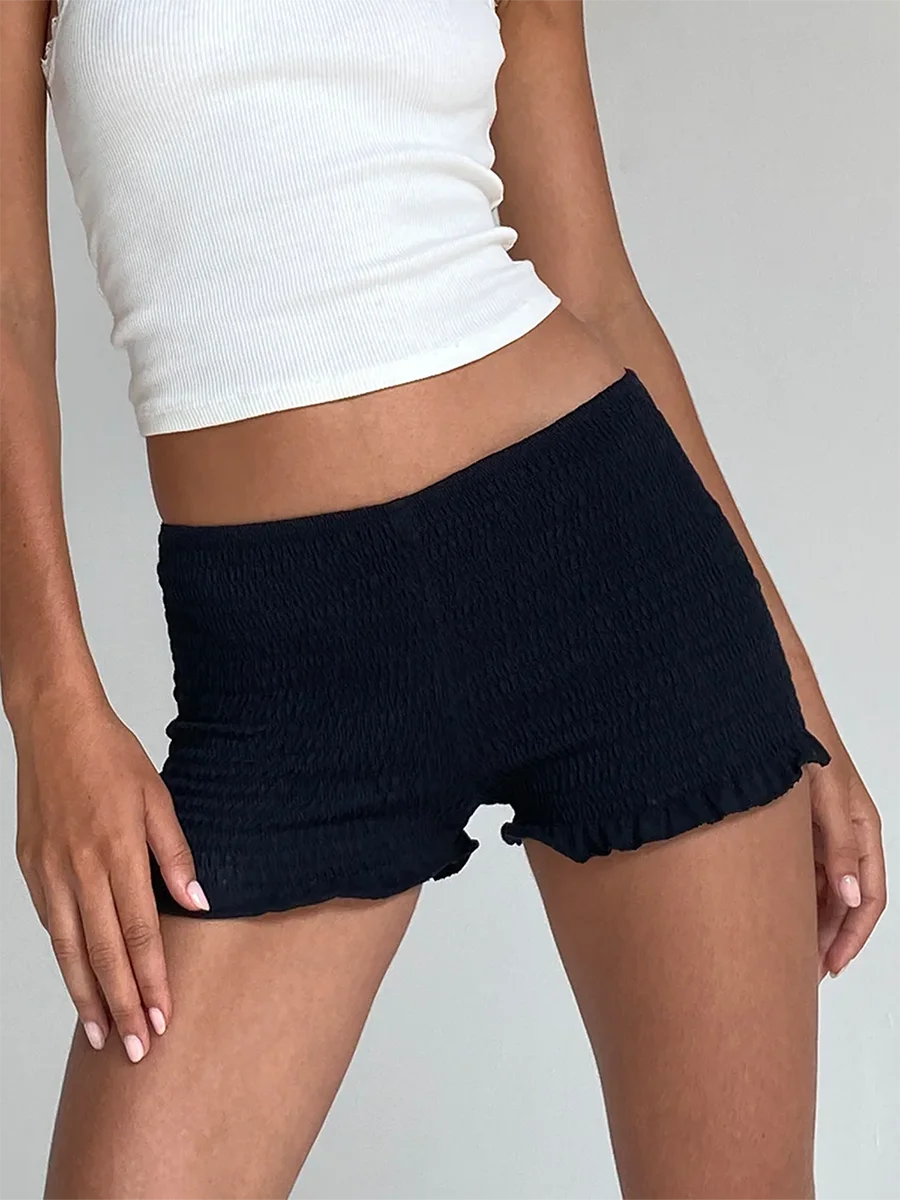 Women Frilly Ruffle Micro Bloomers Shorts Y2k Low Rise Smocked Mini Shorts Coquette Boxer Pj Shorts
