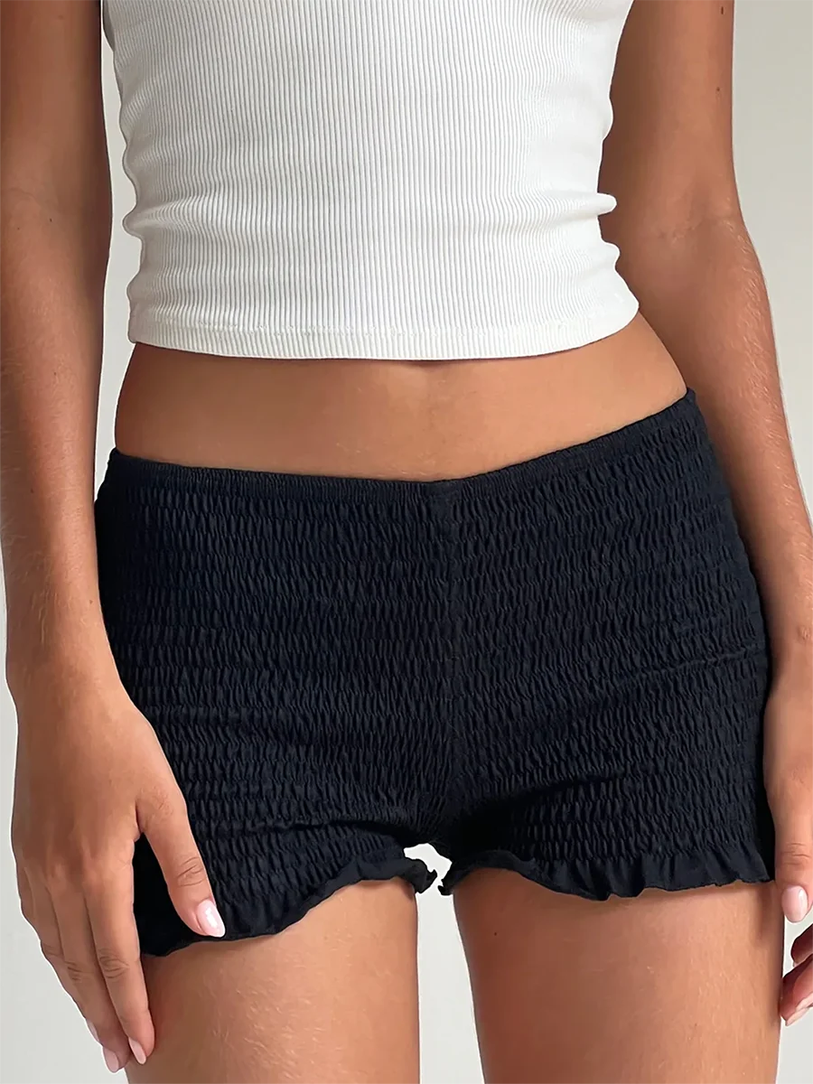 Women Frilly Ruffle Micro Bloomers Shorts Y2k Low Rise Smocked Mini Shorts Coquette Boxer Pj Shorts