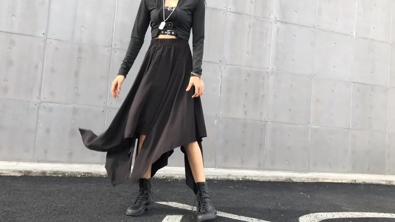 Dark Black Irregular High Waist Skirt Goth Punk Gothic Black Harajuku Long Vintage Skirt korean fashion clothing
