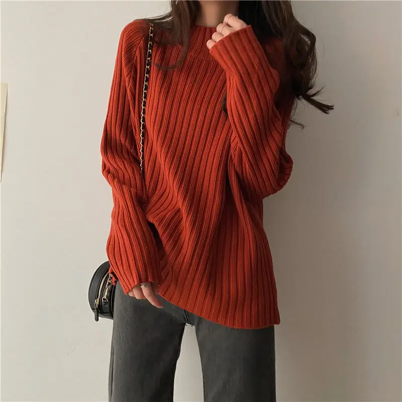 2025 Multicolor Turtleneck Knitted Sweater Women New Long Sleeved Loose Pullover Sweaters Autumn Winter Fashion