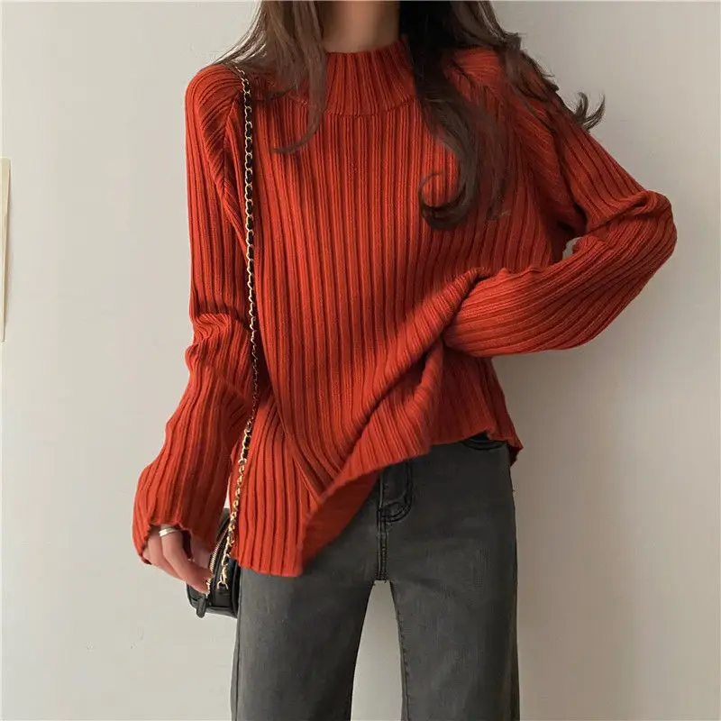 2025 Multicolor Turtleneck Knitted Sweater Women New Long Sleeved Loose Pullover Sweaters Autumn Winter Fashion