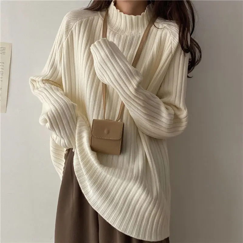 2025 Multicolor Turtleneck Knitted Sweater Women New Long Sleeved Loose Pullover Sweaters Autumn Winter Fashion