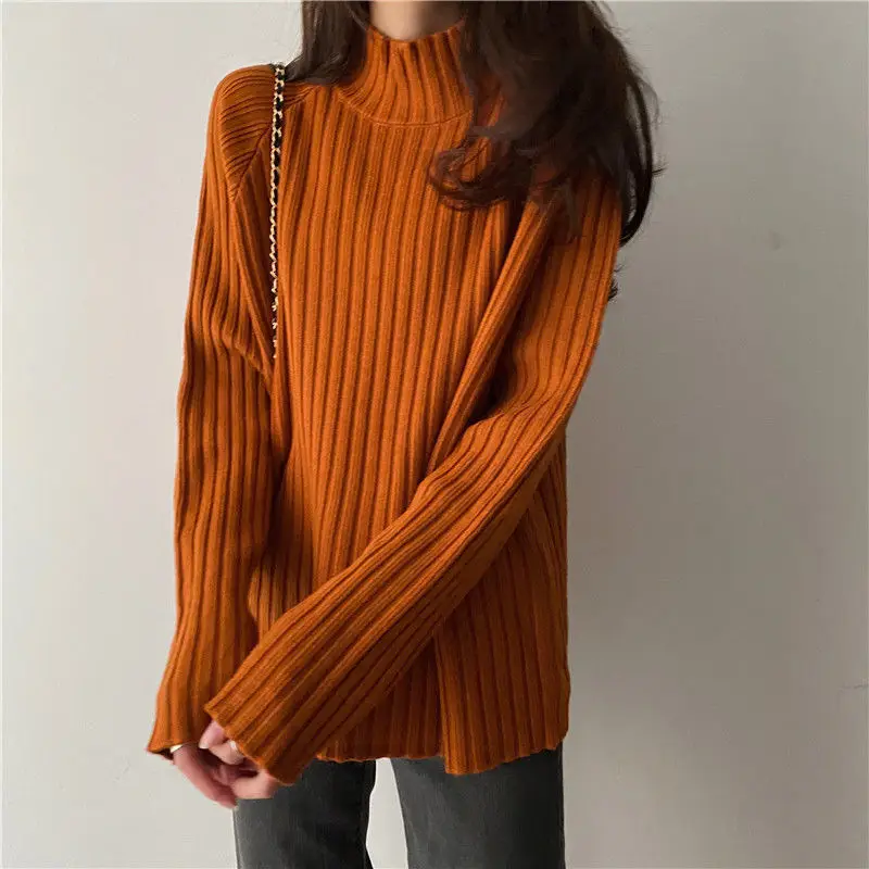2025 Multicolor Turtleneck Knitted Sweater Women New Long Sleeved Loose Pullover Sweaters Autumn Winter Fashion