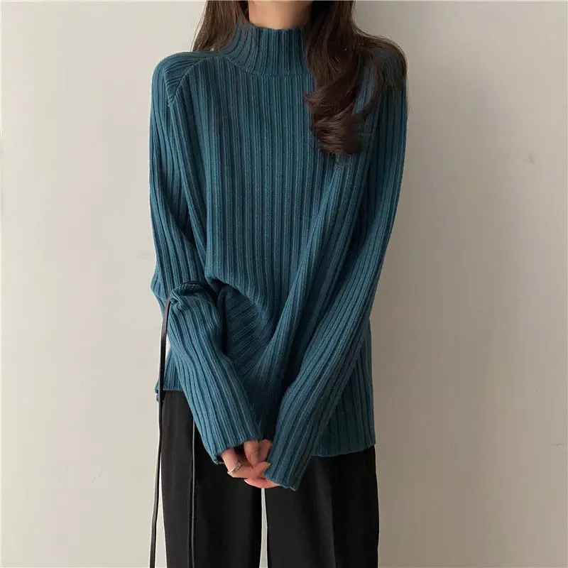 2025 Multicolor Turtleneck Knitted Sweater Women New Long Sleeved Loose Pullover Sweaters Autumn Winter Fashion