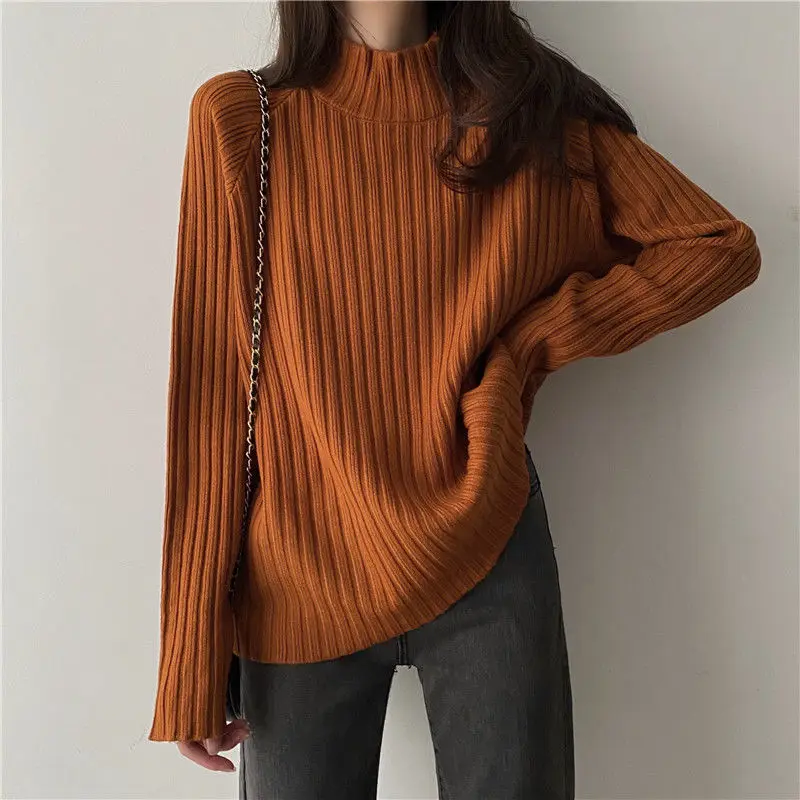 2025 Multicolor Turtleneck Knitted Sweater Women New Long Sleeved Loose Pullover Sweaters Autumn Winter Fashion