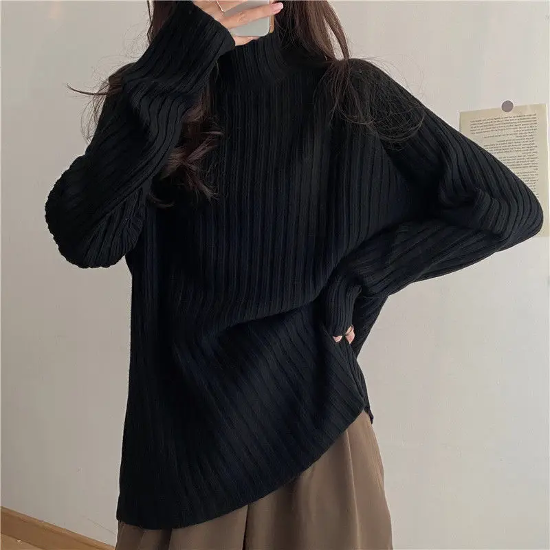 2025 Multicolor Turtleneck Knitted Sweater Women New Long Sleeved Loose Pullover Sweaters Autumn Winter Fashion