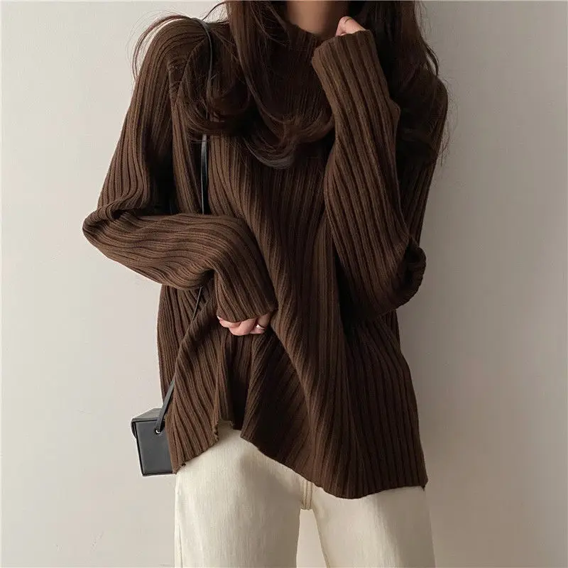 2025 Multicolor Turtleneck Knitted Sweater Women New Long Sleeved Loose Pullover Sweaters Autumn Winter Fashion
