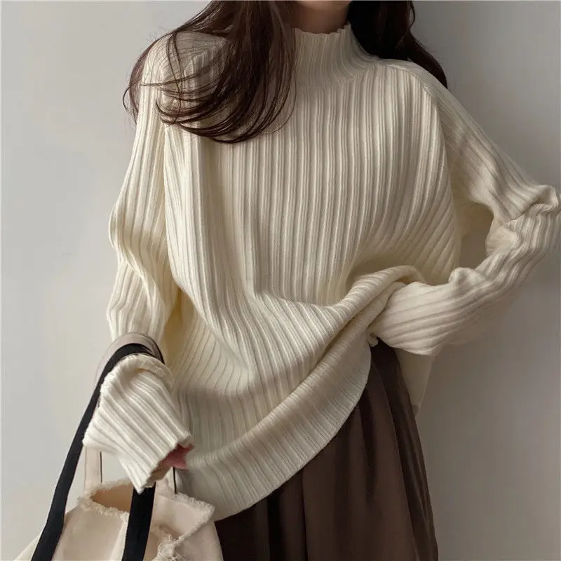 2025 Multicolor Turtleneck Knitted Sweater Women New Long Sleeved Loose Pullover Sweaters Autumn Winter Fashion