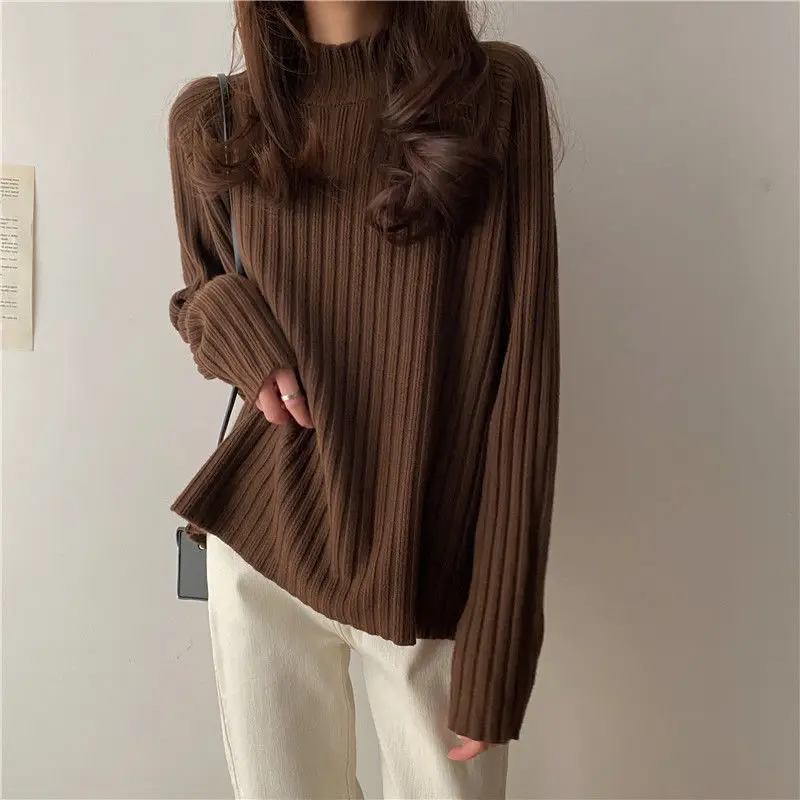 2025 Multicolor Turtleneck Knitted Sweater Women New Long Sleeved Loose Pullover Sweaters Autumn Winter Fashion