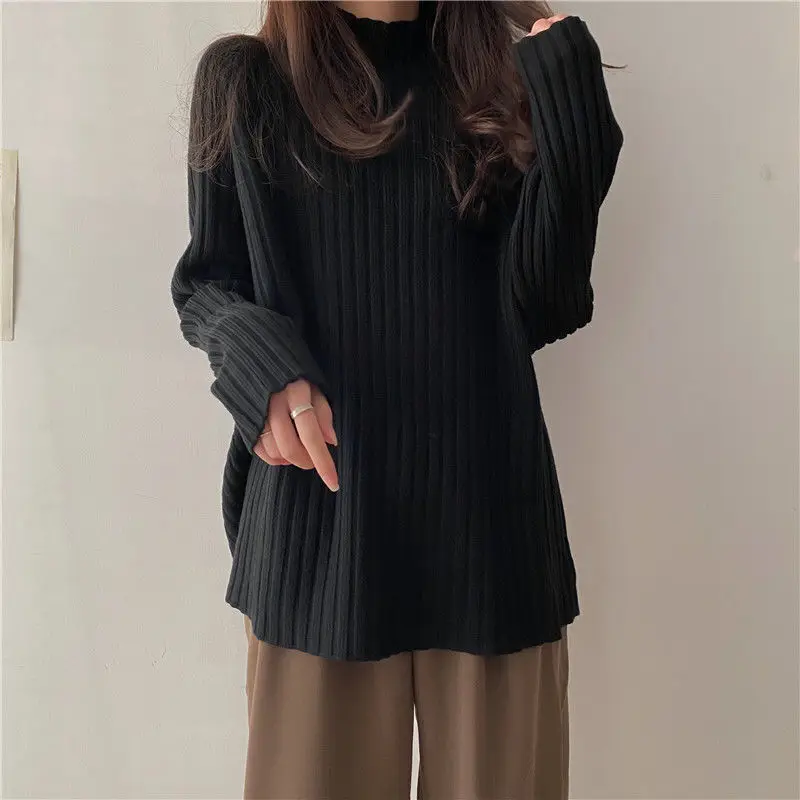 2025 Multicolor Turtleneck Knitted Sweater Women New Long Sleeved Loose Pullover Sweaters Autumn Winter Fashion